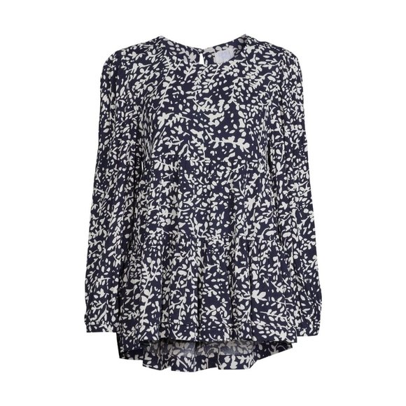 NWT Time and Tru Women's Tiered Blue White Spring Feminine Flowy Top SZ Small - Picture 6 of 6